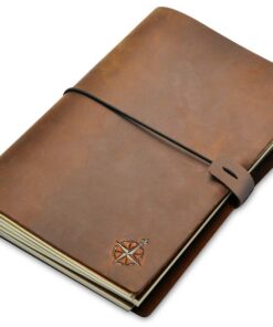 WANDERINGS A5 Notizbuch Leder - 22x15cm - Nachfüllbares Reisetagebuch Aus Echtem, Handgefertigtem Leder - Tagebuch, Noti