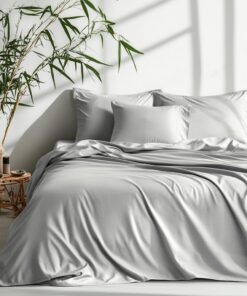 Lanqinglv Kühlende Silbergrau Mako Satin Bettwäsche Set 155x220 Oeko-TEX Zertifiziert Lanqinglv Luxus Glatt Bettbezug 15