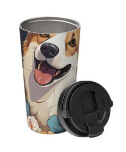 KHiry Isolierter Kaffeebecher mit Deckel für Reisen und Büro Corgi Muster Doppelwandige Tumbler Tasse zum Warmhalten von