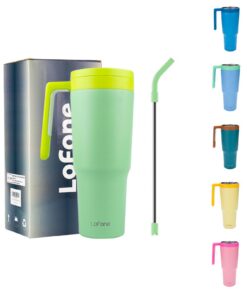 LoFone 1180 ML - 40 OZ Edelstahl Thermobecher, für Auto und Büro - warme und kalte Getränke einhüllend, mit Strohhalm, H