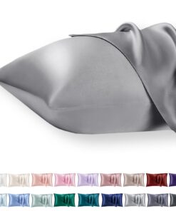 Mittelgrärige Satin Kissnbezug Set, Weich wie Seide, Grau OEKO-TEX