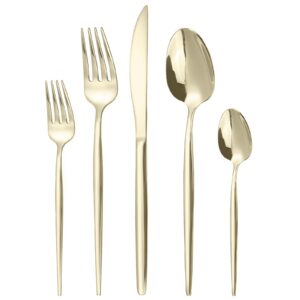 Targzier Champagner Gold Edelstahl Messerset für 12 Personen | Targzier Hochglanzpoliertes Edelstahl Tafelbesteck Set 6