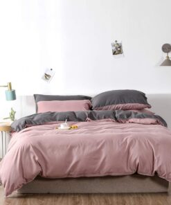 Chanyuan Microfaser Wendebettwäsche Set Rosa Grau 200x220cm Doppelbett mit Reißverschluss und Kissenbezügen