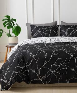 Tokokimo Schwarz Bettwäsche Set 220x240 3teilig - mit 2 Kopfkissenbezüge 80x80 cm - Baumwollmuster Mikrofaser Doppelbett