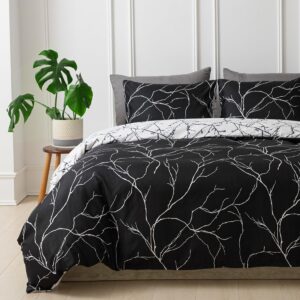 Tokokimo Schwarz Bettwäsche Set 220x240 3teilig - mit 2 Kopfkissenbezüge 80x80 cm - Baumwollmuster Mikrofaser Doppelbett