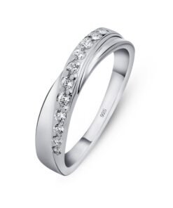 Amberta Damen Hochzeitsring aus Sterling Silber mit Zirkonium Steinen und Spirales Design Amberta Sterling Silber Dame