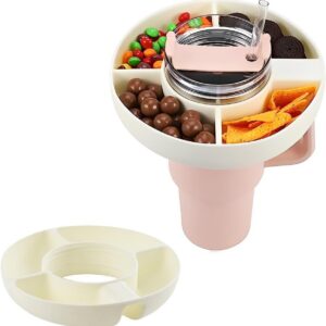 QHFlashbuy Snack-Tablett für Stanley Becher mit Griff + 3-Fach Snack-Tablett + Silikon Snackschale für Stanley Cup