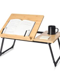 Wishacc Lesen im Bett Buchständer, verstellbarer Bambus Laptop Ständer, mehrere Winkel und Büroklammern, perfekt für Koc