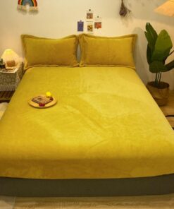 Nicki Velours Spannbettlaken Warm Winter 90x200 Gelb Flauschig Kuschelig Flornasch Cashmere Touch Winterdecke für Hochma