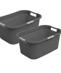 Rotho Country 2er-Set Wäschekorb BPA-frei Anthrazit 40l | Rotho Country Kunststoff Wäschekorb 40l Anthrazit | Rotho Cou