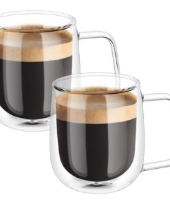 Vicloon Double Wandsche Latte Macchiato Gläser Set für Cappuccino und Latte, 250ml Gläser mit Henkel, perfekt für Tee, E