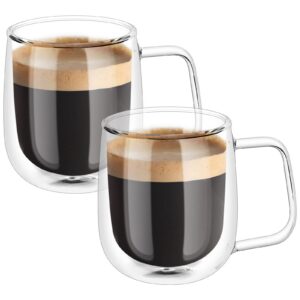 Vicloon Double Wandsche Latte Macchiato Gläser Set für Cappuccino und Latte, 250ml Gläser mit Henkel, perfekt für Tee, E