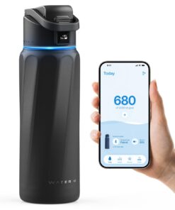 WATERH Boost Smart-Wasserflasche Schwarz mit Erinnerungsfunktion und Wasser-Tracker, doppelwandig, vakuumisoliert, Edels