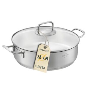 SILBERTHAL Schmorpfanne Unbeschichtet - Backofengeeignet bis zu 400° - Induktionsgeeignet - 5l - Hoher Rand - Servierpfa