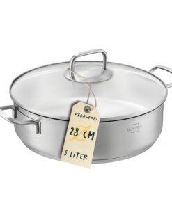 SILBERTHAL Schmorpfanne Unbeschichtet - Backofengeeignet bis zu 400° - Induktionsgeeignet - 5l - Hoher Rand - Servierpfa