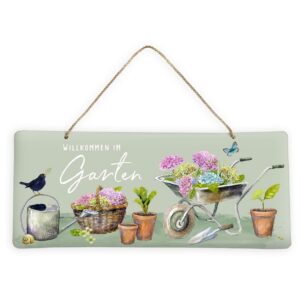 Willkommen im Garten Blechschild Metallschild für den Garten | Wanddeko Metallschild zum Aufhängen I Willkommen im Gart