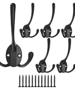 6er Set Metall Wand Kleiderhaken mit 3 Haken Schwarz - inkl. Schrauben für Mantel, Tasche & Schlüssel