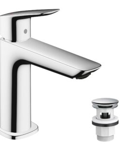 Hansgrohe Logis Fine Waschtis Charmatur Push-Open + Wassersparfunksion EcoSmart, Bad Wassersparatorm Mischbatterie, chro