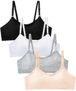 AdorelTeen MädchenBH Baumwolle Verstellbar PolsterBustier 4er-Pack Trendig Comfortreich