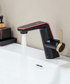 LakeBayMZC Wasserhahn Bad Schwarz mit LED-Temperaturanzeige und Messing Design für Badezimmer