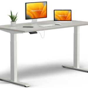 KRIEG HighDesk Basic Elektrischer Höhenverstellbarer Schreibtisch I Weiß + Grau