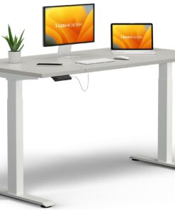 KRIEG HighDesk Basic Elektrischer Höhenverstellbarer Schreibtisch I Weiß + Grau