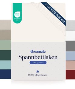 Dreamzie Spannbettlaken 140x200cm - 35 cm Tiefe Tasche - Oeko TEX Elfenbein