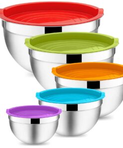 Onader 5-Teilig Edelstahl Salatschüssel Set Bunt - Backen/Kochen/Zubereitung Luftdichter Deckel & Spülmaschinenfest 4,6/