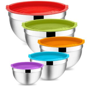 Onader 5-Teilig Edelstahl Salatschüssel Set Bunt - Backen/Kochen/Zubereitung Luftdichter Deckel & Spülmaschinenfest 4,6/