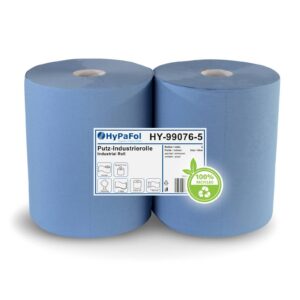 2x Putzpapierrollen je 500 Blatt 36x33cm Recyclingpapier, perforiert | saugstark und geprägt | blaue Papierrolle für Ind