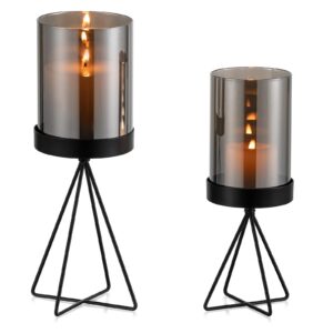 Sziqiqi Windlicht Kerzenständer Schwarz: Metall Kerzenhalter Deko für Wohnzimmer - Geometrisch Design Outdoor Draussen -