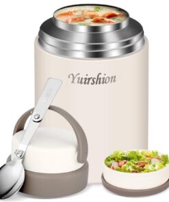 Thermobehälter für Suppen 800ml Warmhaltebehälter mit Löffel | Edelstahl Speisebehälter to go | Warmschüssel für Aufbewa