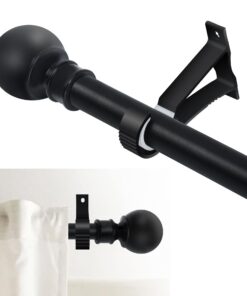 Warmfay Vorhangstange Schwarz, Ausziehbar 260-310cm mit Halterungen, für Esszimmer & Schlafzimmer & Wohnzimmer & Küche &