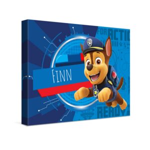PICANOVA PAW Patrol Chase Leinwand – Baby-Geschenk Leinwandbild – Personalisierte Leinwand – Babynamen auf Leinwand druc