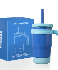 Kinder Thermobecher 14oz Blau mit Strohhalm und Doppelschicht-Auslaufsicherheit