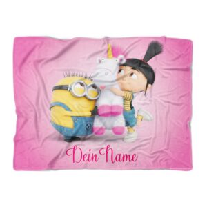PICANOVA Minions Decke mit Name - Premiumqualität Plüschdecke für Kinder - Weich Fleece - Geschenk für Minion-Fans - 100