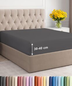 Spannbettlaken 180x200cm - Extra Tiefes Spannbettbezirk für Matratzen bis 40 cm - Weiche Gebürstete Mikrofaser - Dunkelg