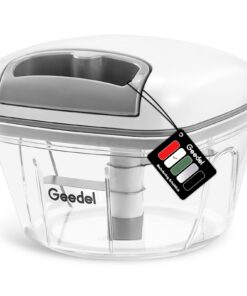 Geedel Zwiebelschneider 500ML mit Seilzug + Edelstahlklingen - Multizerkleinerer für Zwiebeln, Gemüse & Obst