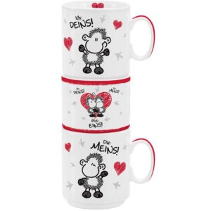 Sheepworld Stapeltassen-Set mit Spruch "Ich Deins, Du Meins, Wir Eins" | Hochwertiges Geschenkset für Liebende | Zuschla