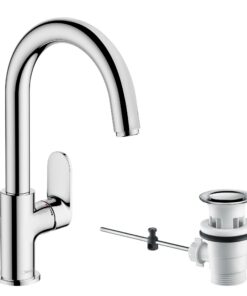 Hansgrohe Waschtischarmatur Vernis Blend, wassersparend für Bad, chromverchromt, Badarmatur mit Zugstange, Auslauf Höhe