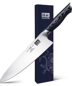 SHAN ZU Extra Scharfe Küchemesser für Profis - 20CM Hochwertiges Carbon Edelstahl, Ergonomischer Holzgriff | SHAN ZU Pr