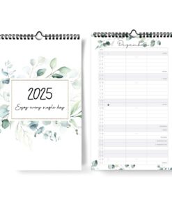 Familienkalender 2025 | 3 Spalten | 20 x 32 cm | Eukalyptus & Blumen | Partnerkalender 2024 | Monatskalender | Familienp