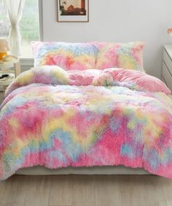 YASMENG Winter Plüsch Bettwäsche Regenbogen Bunt für Kinder Weich Kuschelig mit Reißverschluss 2 Teilig OEKO-TEX