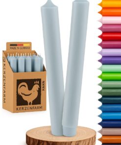 Stabkerzen Taubenblau Pastell-Blau - Premium Qualität - 10 Stück durchgehend gefärbt - lange Brenndauer (8+ Stunden) S