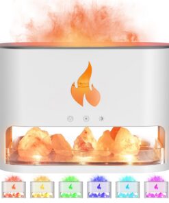 3-in-1 Aroma Diffuser für Zuhause, mit Salzlampe und Flammeneffekt, 7 Farben LED-Control, 250ml Wasserbehälter, Wasserlo