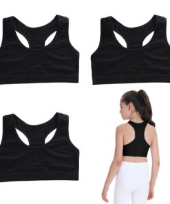 FUIPVGI Schwarz Sport BH für Mädchen 8-14 Jahre | Baumwollige Trainings-BH ohne Bügel | 3 Stück Set | Fitness-Kami-Krop-