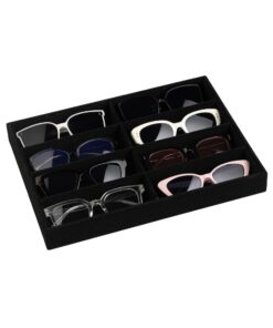 Frebeauty Sonnenbrillen-Organizer Schwarz, Samtbezogene Brillenablage, 8 Förderreihen, global recyceltes Material (34 x