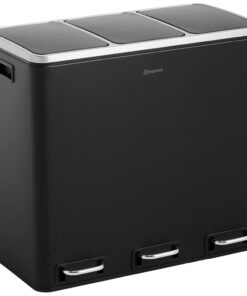 Homra Mülleimer Küche 3 Fächer Sparq 54l | Softclose Abfalleimer Tretmülleimer | Edelstahl Mülltrennsystem 3Fach Schwarz