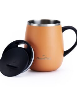 Grandties Thermo Kaffeebecher | Doppelwand-Edelstahl Hält Getränke Warm & Kalt - Karotte - 460 ml Coffee To Go Becher mi