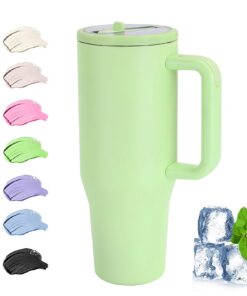 Thermo Becher Mit Strohhalm und Henkel | 100% Auslaufsicher Edelstahl | Spülmaschinenfest BPA Frei (Grün) Thermo Kaffe